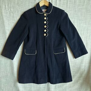 VNTG Laura Ashley Wool Coat Girls 7 Black Velvet Trim Equestrian Victorian Long